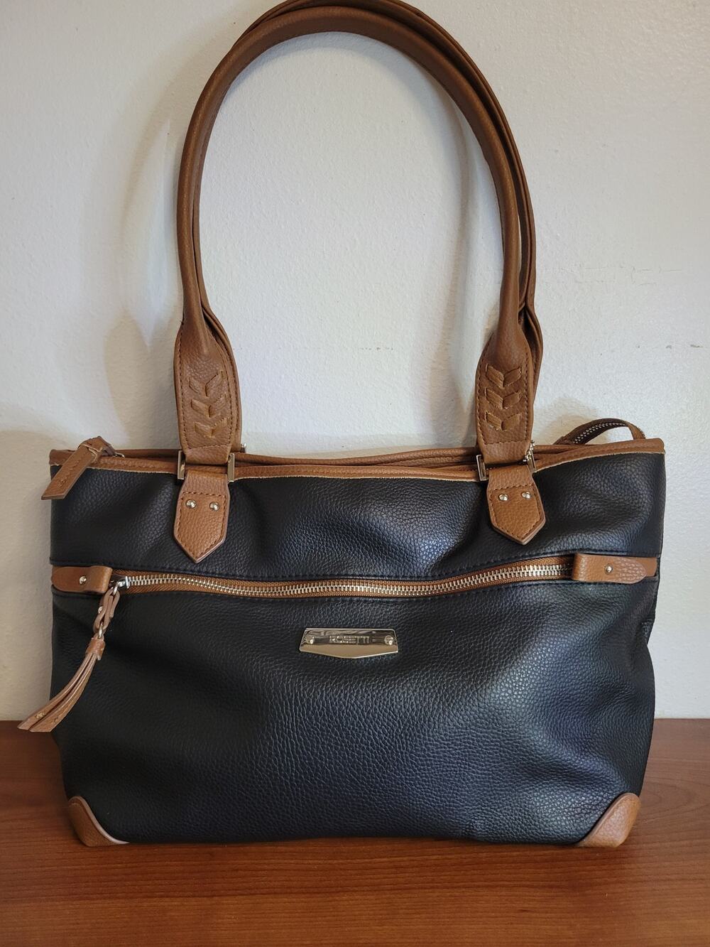 Rosetti Black and Brown Leather Shoulder Bag
